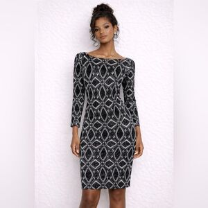 Y2K Bodycon Stretchy Shimmer Geo Pattern Dress Sz 8 Romantic Fitted Sexy Glam